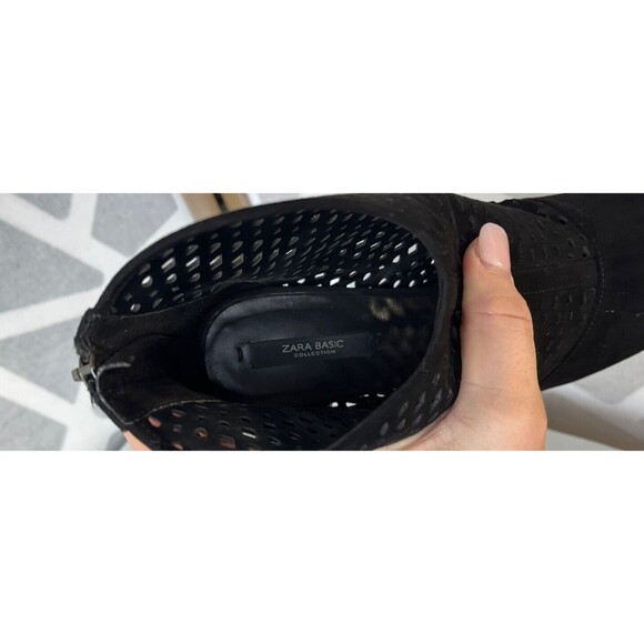 ZARA Black Ultra High Heel Perforated Booties Cut Out Suede Sandals US 8.5 Eu 39 - Picture 8 of 8